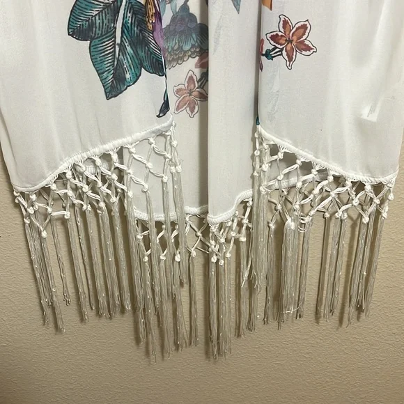 Xhilaration Multicolor Floral Fringe Summer Beach Kimono Coverup - Picture 4 of 9